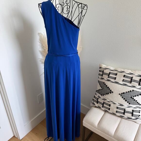 Calvin Klein Royal Blue Draped One Shoulder Classic Asymmetric Gown Size 6 - Picture 3 of 10